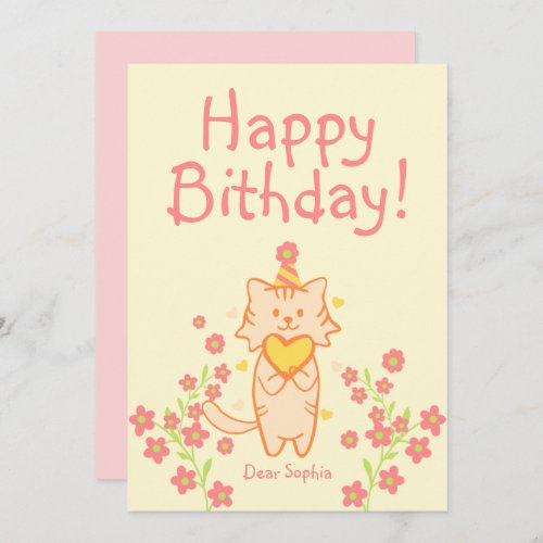 Bright FlowerCute Cat wearing HatHeart Birthday 