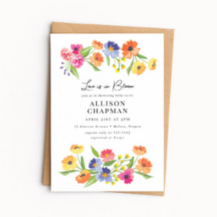 Bright Flower Garden Pink Orange Bridal Shower Invitation