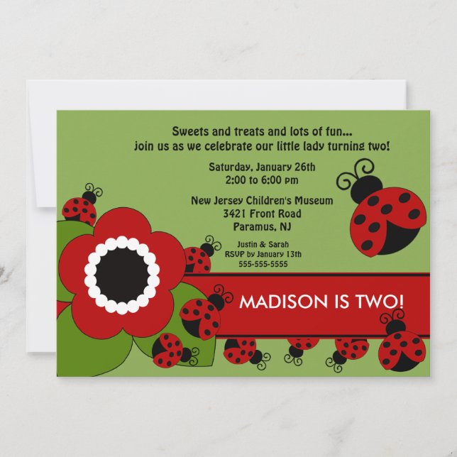 Bright flower & Ladybug Birthday Invitation (Front)