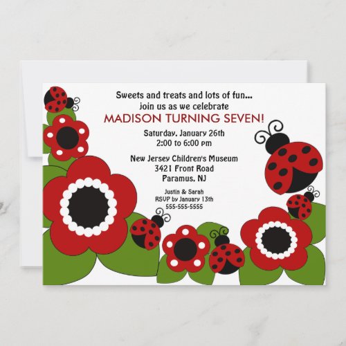 Bright flower  Ladybugs Birthday Invitation