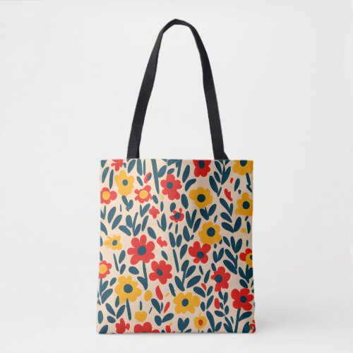 Bright flowers 70s style art tote bag