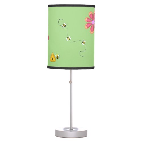 Bright Flowers and Bumble Bees  Table Lamp