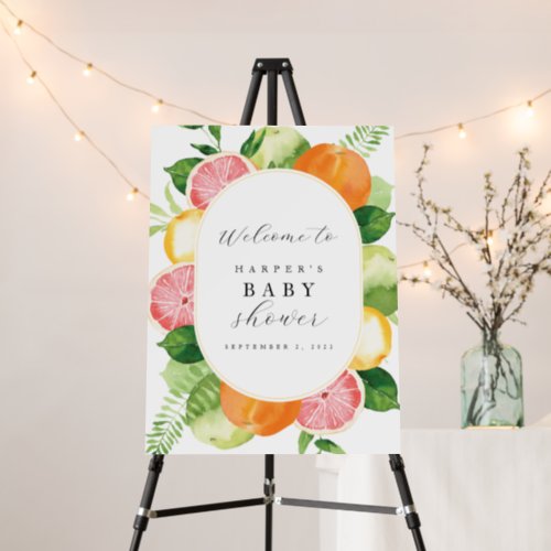 Bright Flowers and Citrus Baby Shower Welcome sign