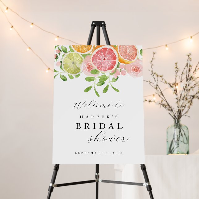 Bright Flowers and Citrus Bridal Shower Welcome  Foam Board (In Situ (Stand))