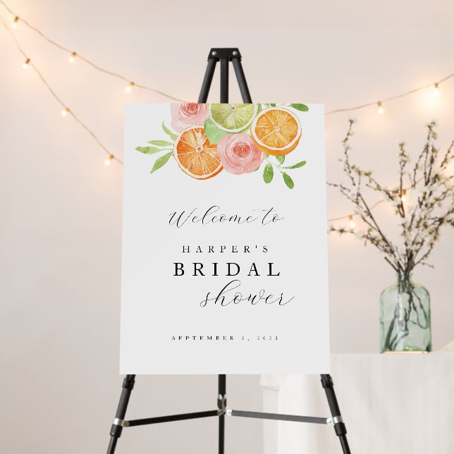Bright Flowers and Citrus Bridal Shower Welcome  Foam Board (In Situ (Stand))