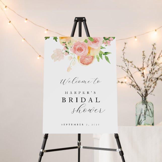 Bright Flowers and Citrus Bridal Shower Welcome  Foam Board (In Situ (Stand))
