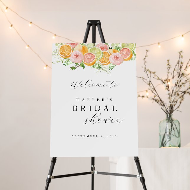 Bright Flowers and Citrus Bridal Shower Welcome  Foam Board (In Situ (Stand))