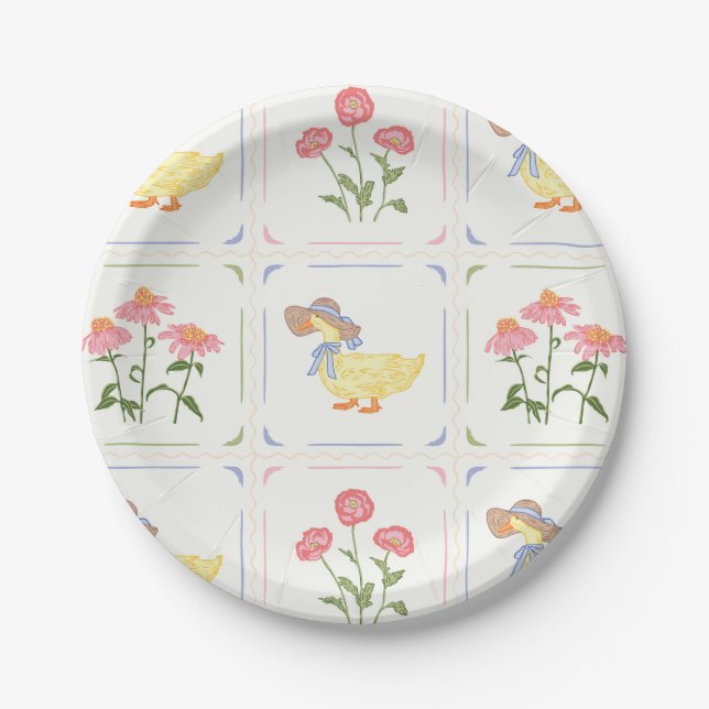 Bright Flowers and Ducks Paper Plates (Front)