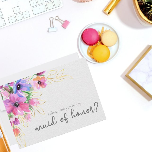 Bright Flowers and Gold Maid of Honor Invitation (Creator Uploaded)