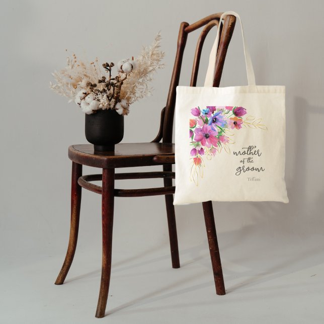 Bright Flowers and Gold Mother of the Groom Tote Bag (Creator Uploaded)