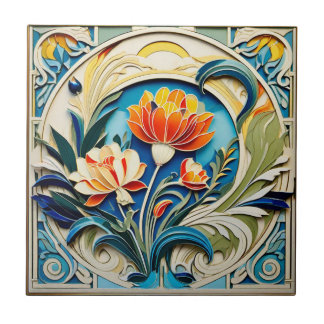 Bright Flowers Art Deco Ceramic Tile