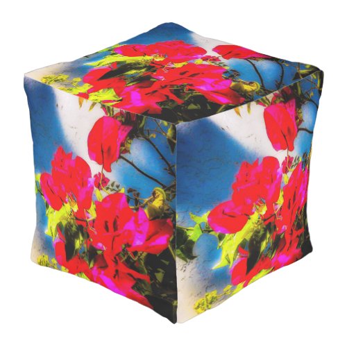 Bright Flowers Cube Pouf