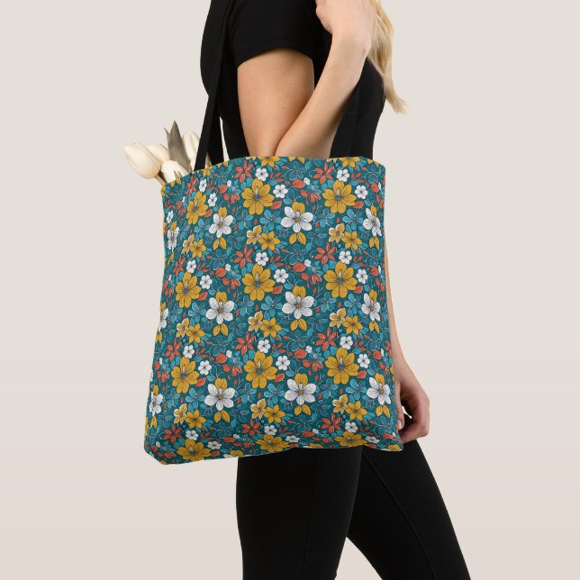 Bright Flowers, Dark Background Tote Bag (Close Up)