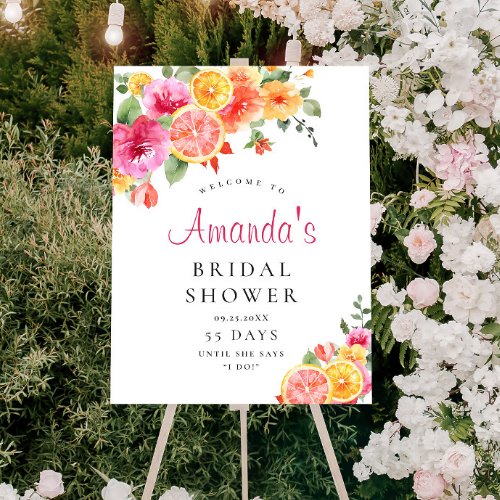 Bright Flowers Floral Citrus Bridal Shower WELCOME Foam Board