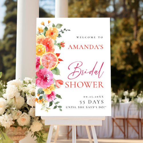 Bright Flowers Floral Citrus Bridal Shower WELCOME Poster