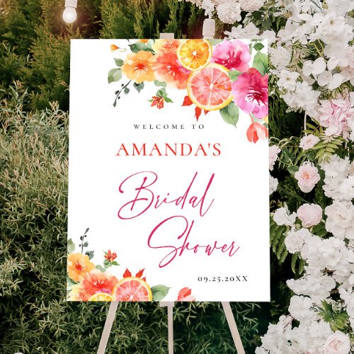 Bright Flowers Floral Citrus Bridal Shower WELCOME Poster