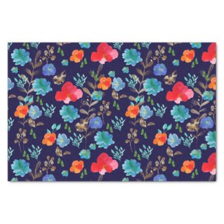 Bright Flowers Garden with Gold on Navy