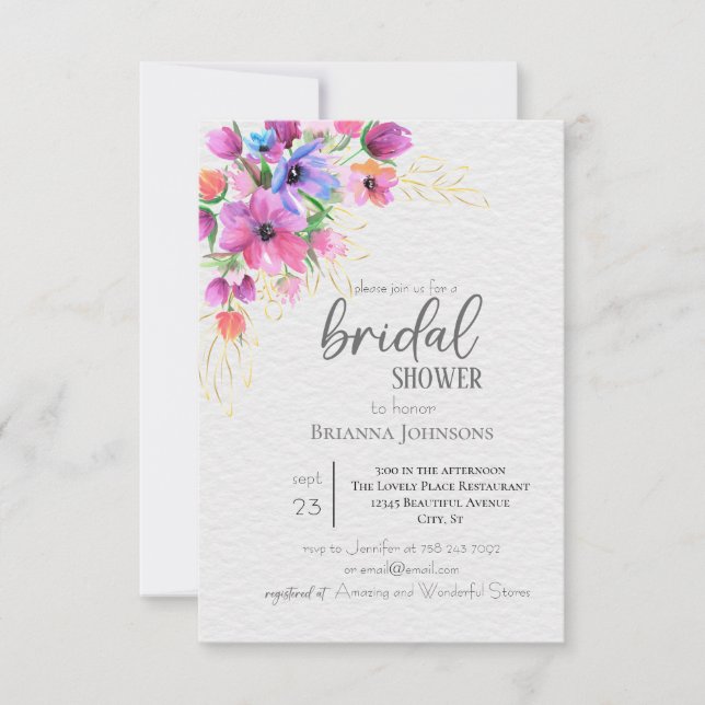 Bright Flowers Golden Greenery Bridal Shower Invit Invitation (Front)