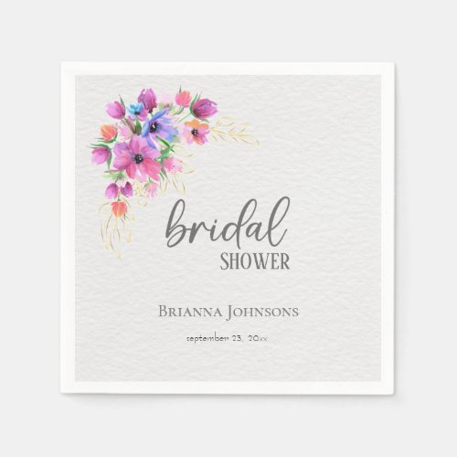 Bright Flowers Golden Greenery Bridal Shower Napkins