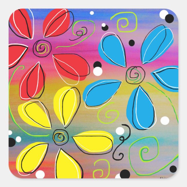 Bright Flowers Intertwined Square Sticker (Front)