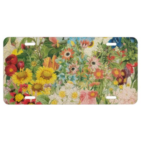 Bright Flowers Painting Collage License Plate