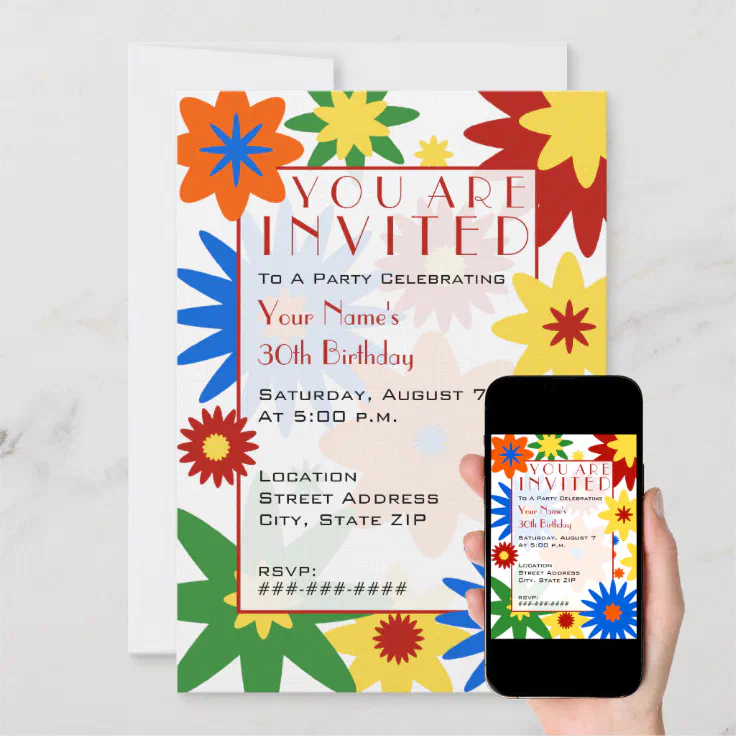 Bright Flowers Party Invitation | Zazzle
