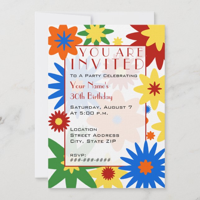 Bright Flowers Party Invitation (Front)