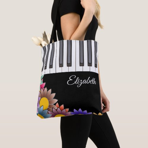 Bright Flowers Piano Music Tote Bags