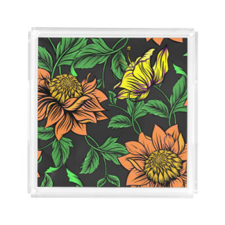 Bright Flowers Pop from Black Background Acrylic Tray
