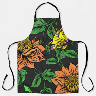 Bright Flowers Pop from Black Background Apron
