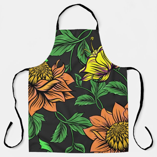 Bright Flowers Pop from Black Background Apron (Front)