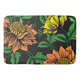 Bright Flowers Pop from Black Background Bath Mat