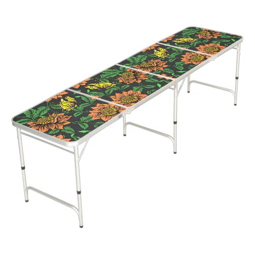 Bright Flowers Pop from Black Background Beer Pong Table