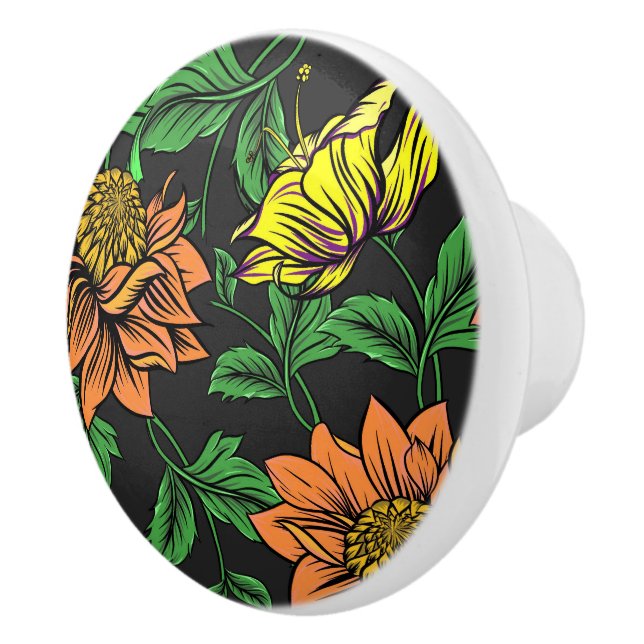 Bright Flowers Pop from Black Background Ceramic Knob (Right)