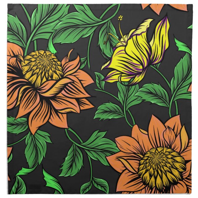 Bright Flowers Pop from Black Background Cloth Napkin (Front)