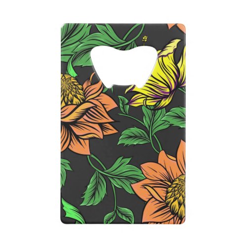 Bright Flowers Pop from Black Background Credit Card Bottle Opener