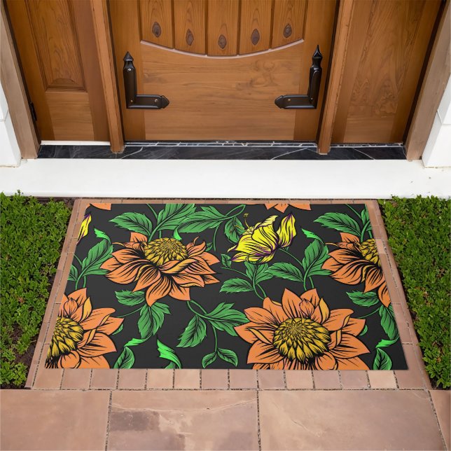 Bright Flowers Pop from Black Background Doormat (Outdoor)
