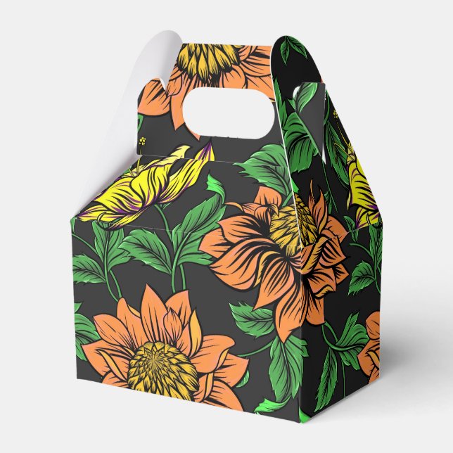 Bright Flowers Pop from Black Background Favor Boxes (Front Side)