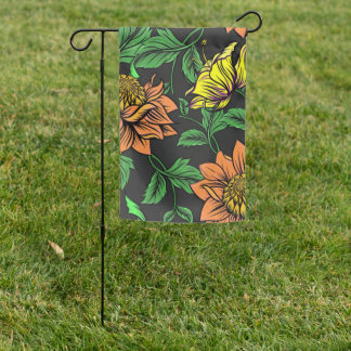 Bright Flowers Pop from Black Background Garden Flag