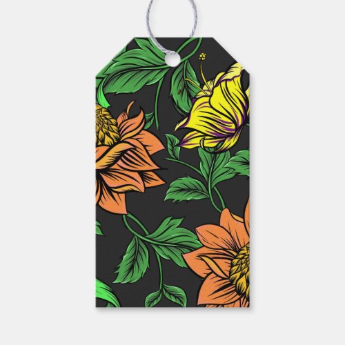 Bright Flowers Pop from Black Background Gift Tags