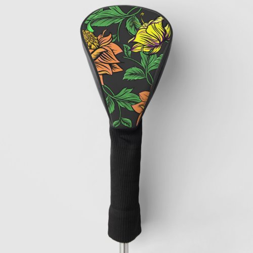 Bright Flowers Pop from Black Background Golf Head Cover