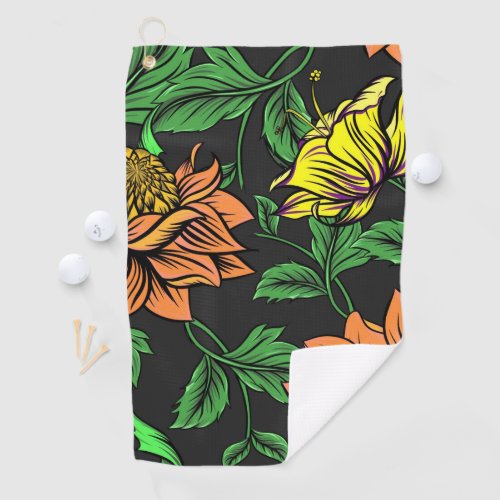 Bright Flowers Pop from Black Background Golf Towel