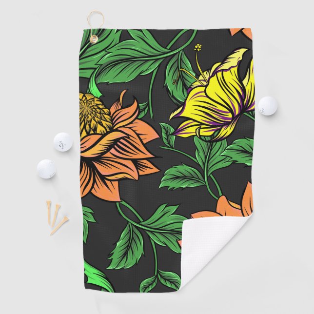 Bright Flowers Pop from Black Background Golf Towel (InSitu)