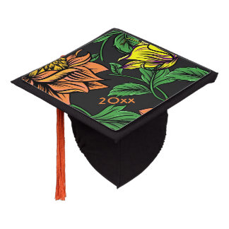 Bright Flowers Pop from Black Background Graduation Cap Topper