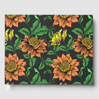 Bright Flowers Pop from Black Background Guest Book