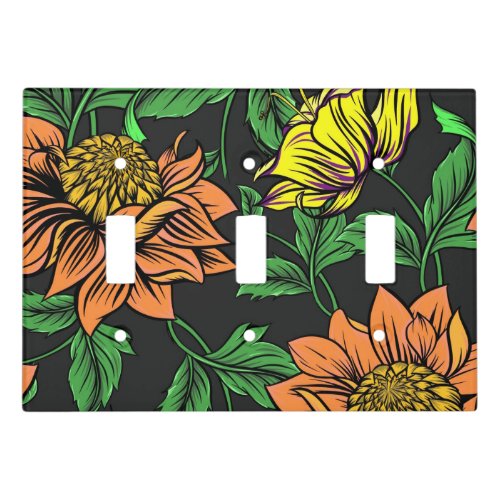 Bright Flowers Pop from Black Background Light Switch Cover