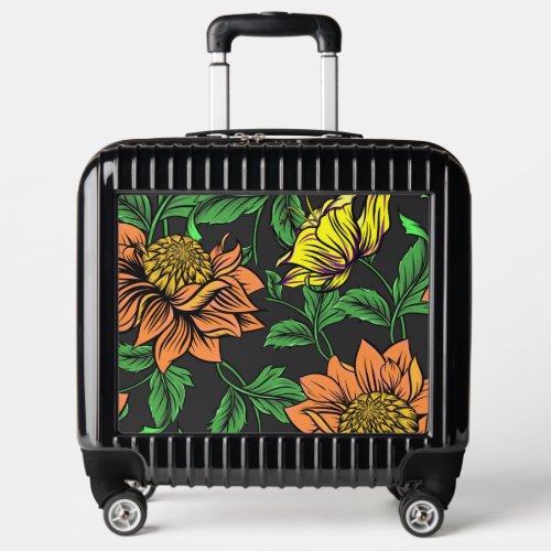 Bright Flowers Pop from Black Background Luggage