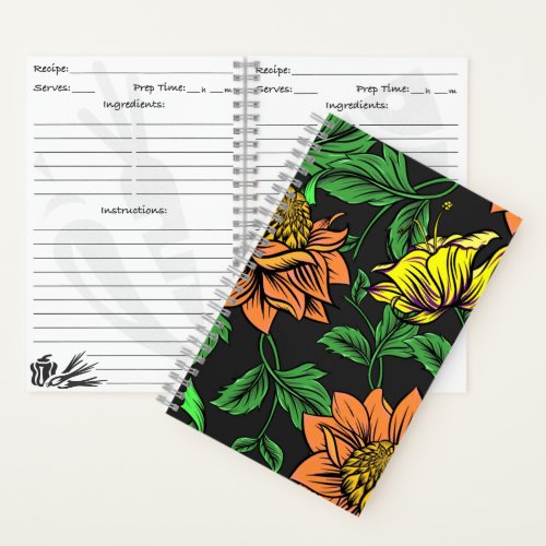Bright Flowers Pop from Black Background Notebook