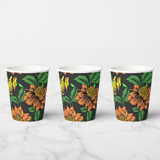 Bright Flowers Pop from Black Background Paper Cups