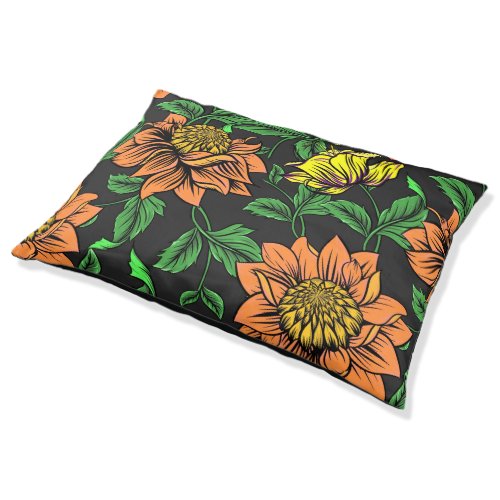 Bright Flowers Pop from Black Background Pet Bed